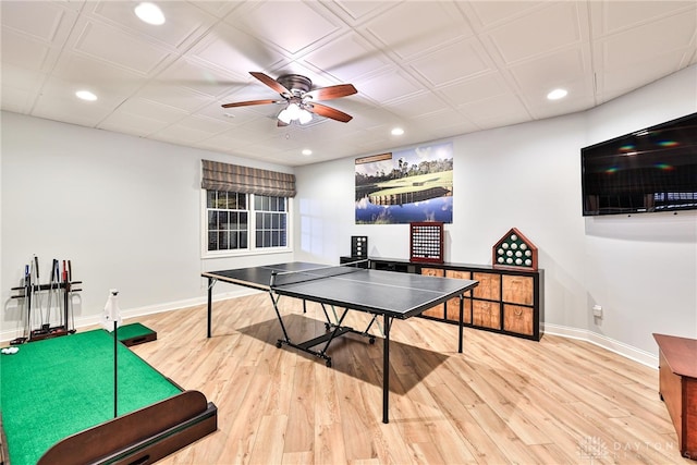7177 Paul Ln, Liberty Twp, OH 45044 - recreation room featuring recessed lighting, ceiling fan, wood finished floors, and baseboards