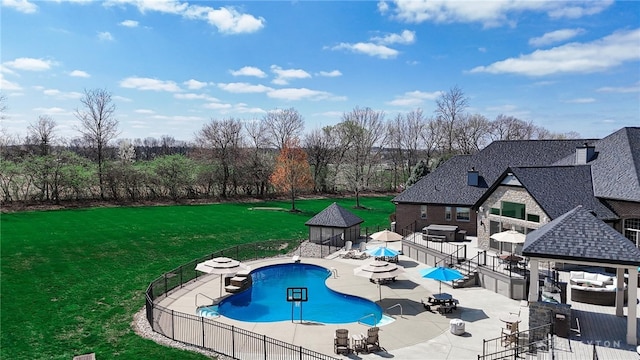 7177 Paul Ln, Liberty Twp, OH 45044 - view of swimming pool featuring a fenced in pool, a gazebo, outdoor dining area, a yard, and a fenced backyard