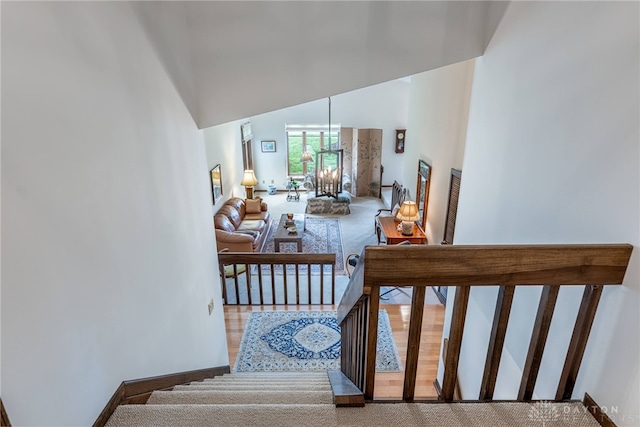 9168 Woodstream Ln, Washington Twp, OH 45458 - stairs featuring a high ceiling and carpet