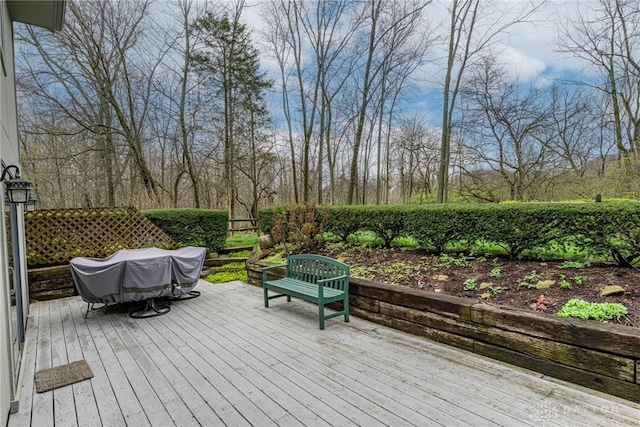 9168 Woodstream Ln, Washington Twp, OH 45458 - wooden deck with grilling area and view of scattered trees