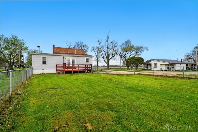 view of yard with a deck and a fenced backyard