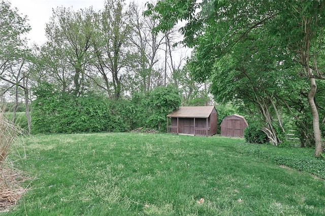 view of yard featuring a storage unit and an outdoor structure