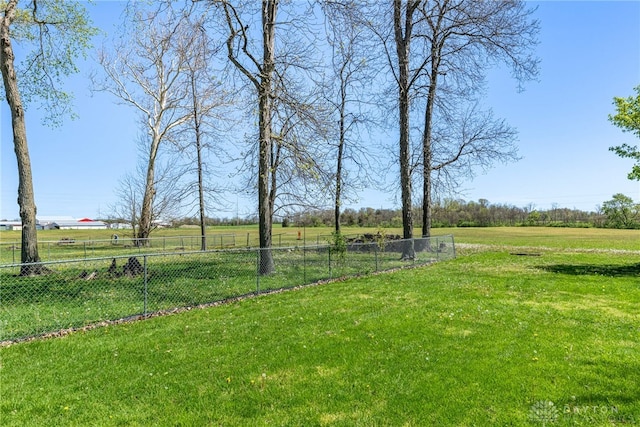 view of yard featuring fence and a rural view