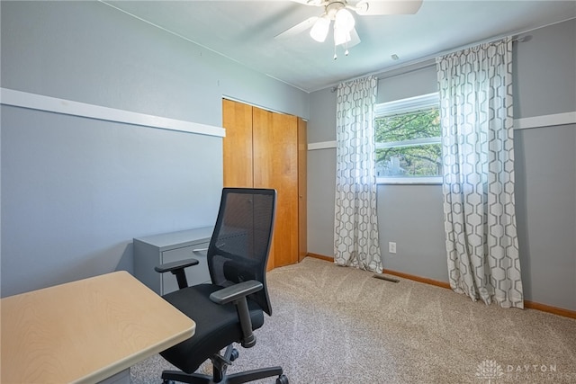 4600 Wing View Ln, Kettering, OH 45429 - office with carpet, ceiling fan, and baseboards