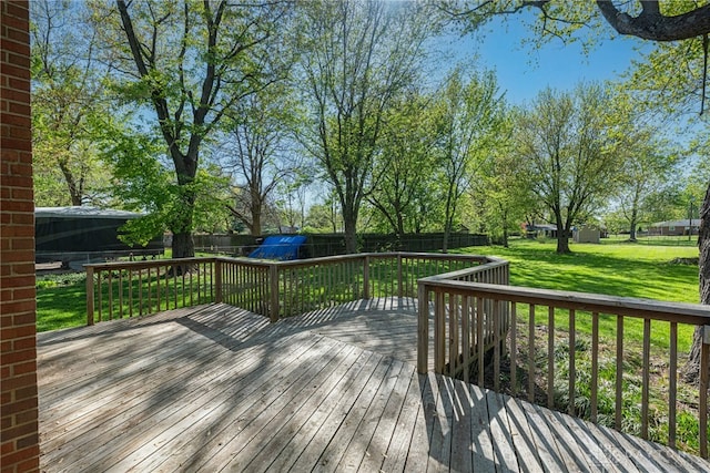 wooden deck featuring a lawn and a fenced backyard