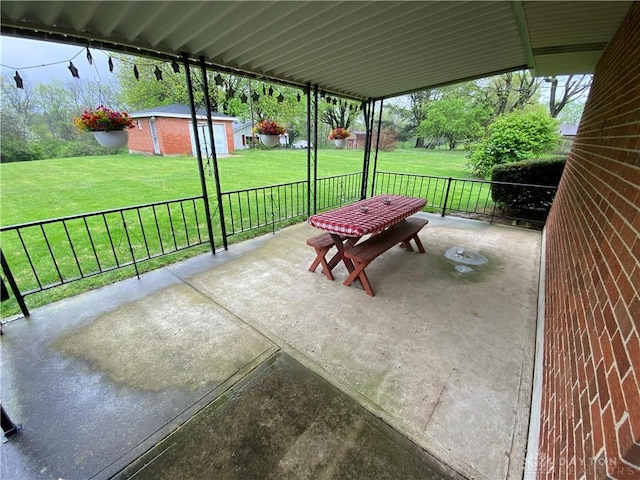 view of patio with an outdoor structure