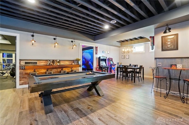 rec room featuring wood finished floors and pool table