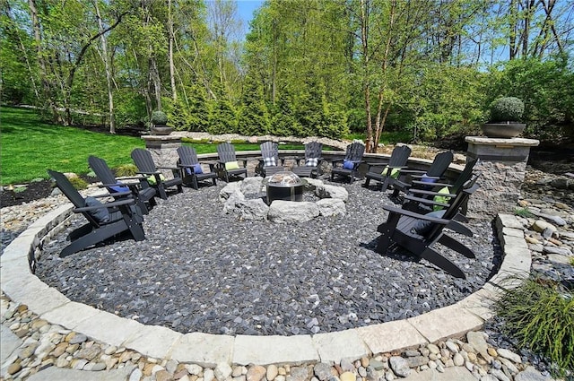 view of patio / terrace with an outdoor fire pit