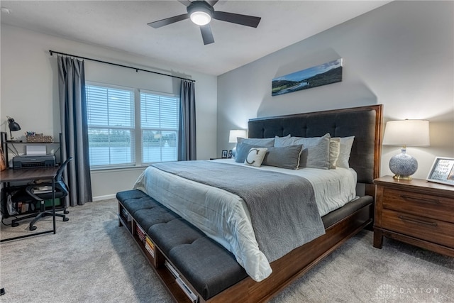 bedroom featuring carpet floors and ceiling fan