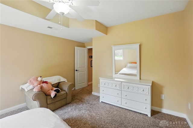 bedroom featuring baseboards, carpet, and visible vents