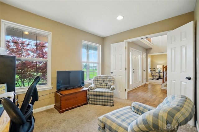 office area featuring baseboards, recessed lighting, and a wealth of natural light