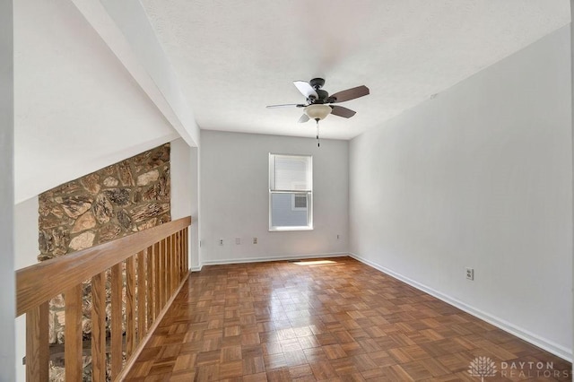 8464 Mcewen Rd, Washington Twp, OH 45458 - spare room featuring baseboards, lofted ceiling with beams, and ceiling fan