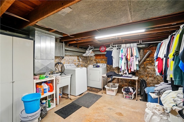 unfinished basement with separate washer and dryer