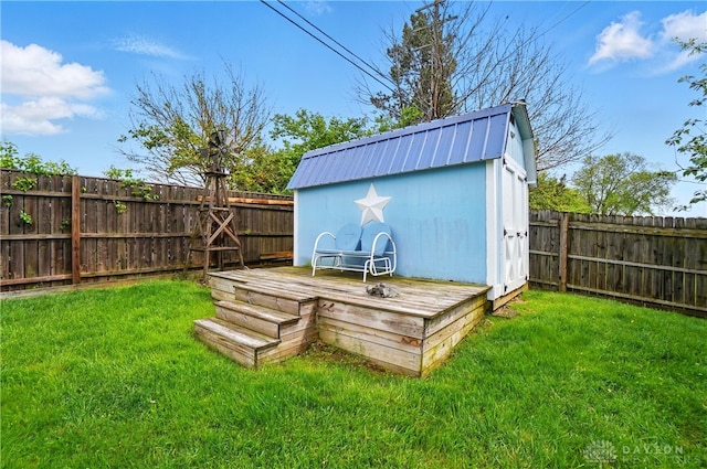 view of shed featuring a fenced backyard