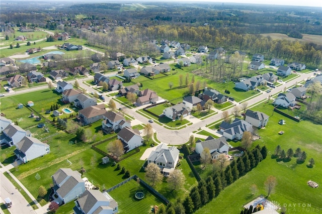 birds eye view of property with a residential view