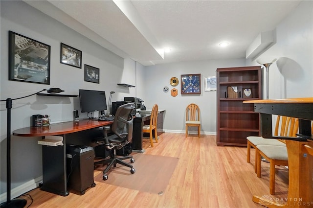 office with recessed lighting, baseboards, and light wood-style floors