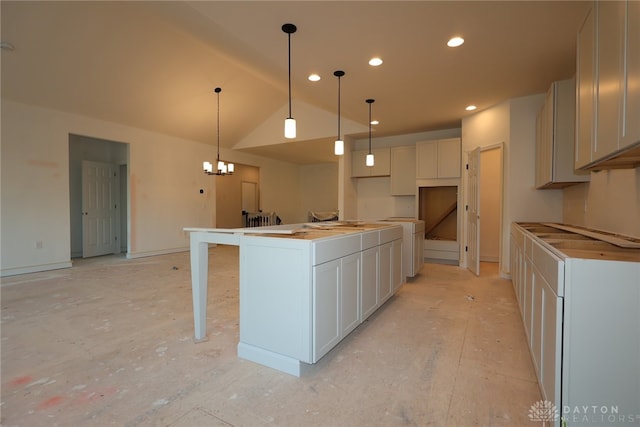 2885 Sky Crossing Dr Unit 56, Beavercreek, OH 45434 - kitchen featuring recessed lighting, vaulted ceiling, a chandelier, and pendant lighting