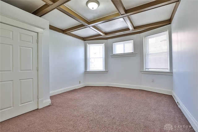 3733-3735 Reading Rd, Cincinnati, OH 45229 - empty room with baseboards, carpet, coffered ceiling, and beam ceiling