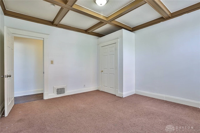 3733-3735 Reading Rd, Cincinnati, OH 45229 - unfurnished room with visible vents, beam ceiling, baseboards, coffered ceiling, and carpet flooring