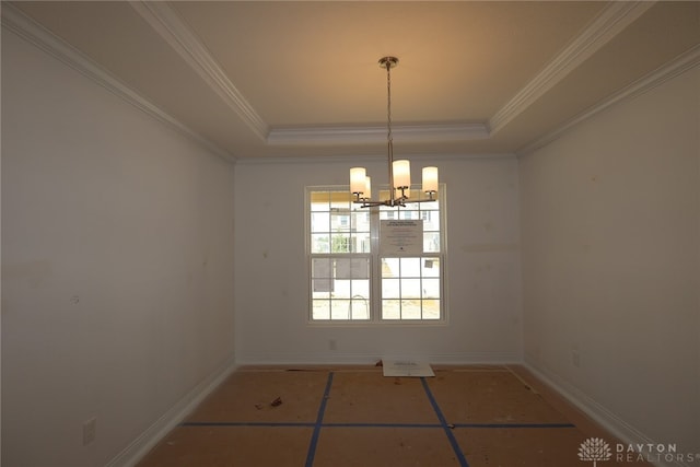 2014 Glen Valley Dr Unit 218, Washington Twp, OH 45458 - unfurnished dining area with a chandelier, a tray ceiling, and crown molding