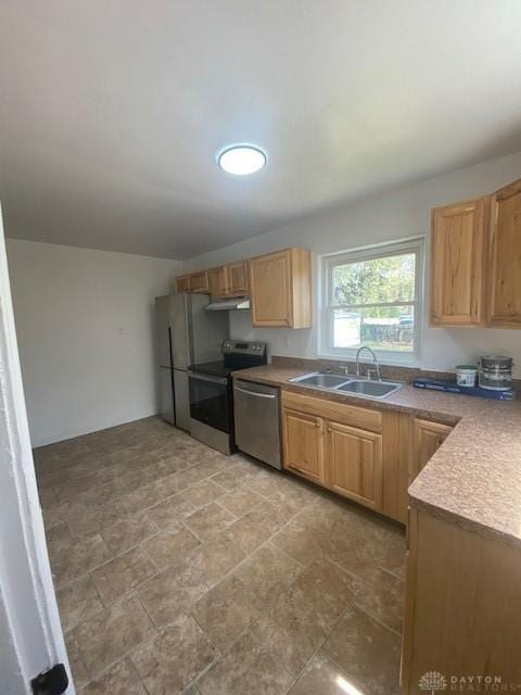 944 Wilmington Ave, Dayton, OH 45420 - kitchen featuring stainless steel appliances, a sink, and under cabinet range hood