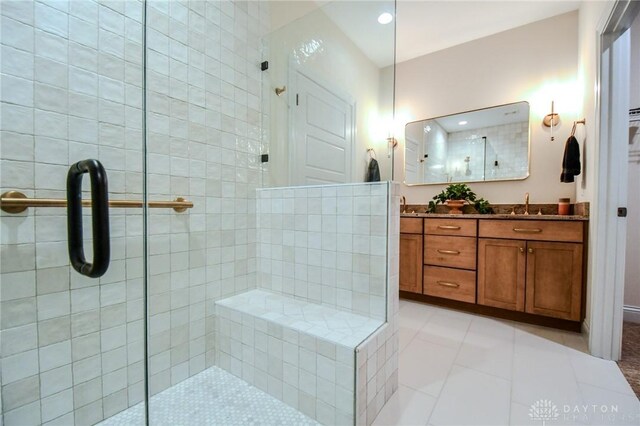 2725 Terraceview Cir, Beavercreek, OH 45431 - full bath featuring double vanity, a tile shower, and recessed lighting