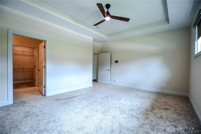 2725 Terraceview Cir, Beavercreek, OH 45431 - unfurnished room with carpet, ceiling fan, ornamental molding, and a tray ceiling