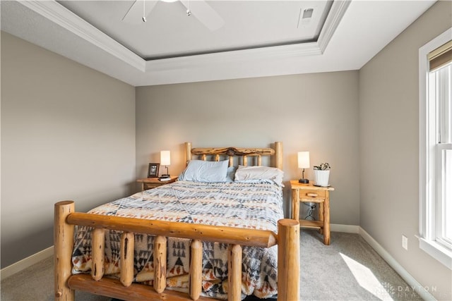 838 W Bentley Cir, Troy, OH 45373 - bedroom featuring light colored carpet, a raised ceiling, baseboards, and visible vents