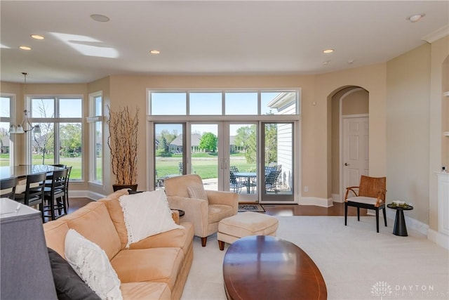 835 Vintage Green Way, Centerville, OH 45458 - living room featuring baseboards, recessed lighting, and arched walkways