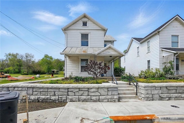 281 S Riverview Ave, Miamisburg, OH 45342 - view of front of property with a porch, a standing seam roof, and metal roof