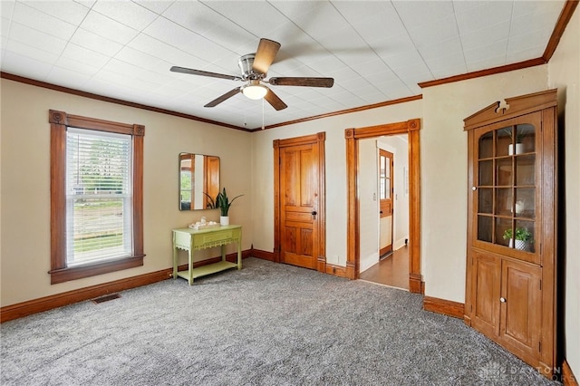 281 S Riverview Ave, Miamisburg, OH 45342 - interior space with crown molding, baseboards, ceiling fan, and visible vents