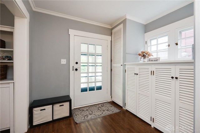 94 Patterson Rd, Oakwood, OH 45419 - entryway featuring ornamental molding and dark wood-type flooring