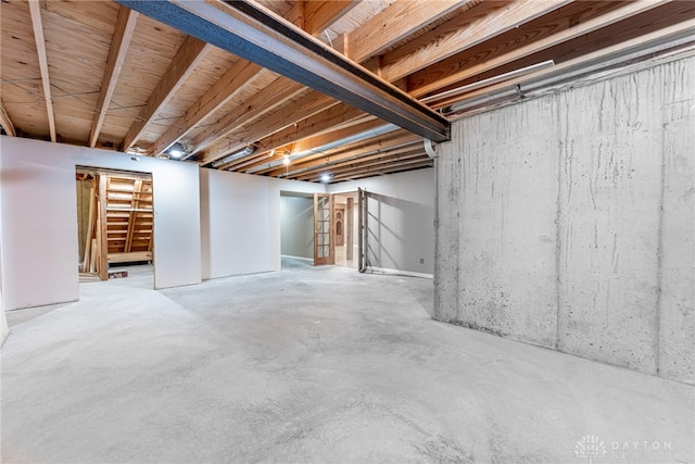 view of unfinished basement