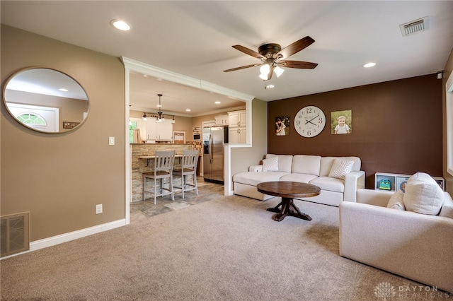 2661 Powhattan Pl, Dayton, OH 45420 - living room featuring visible vents, a ceiling fan, and recessed lighting