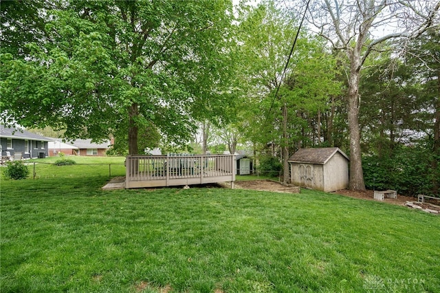 2661 Powhattan Pl, Dayton, OH 45420 - view of yard with a storage shed, fence, a wooden deck, and an outbuilding