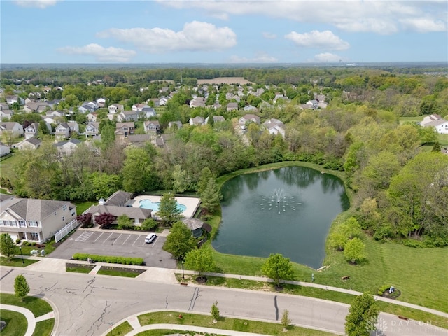 aerial view with a water view and a residential view