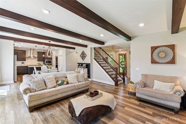 2187 Hamilton Rd, Lebanon, OH 45036 - living area with recessed lighting, baseboards, wood finished floors, and stairway