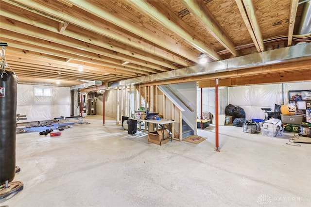 2187 Hamilton Rd, Lebanon, OH 45036 - basement featuring stairs, water heater, and electric water heater