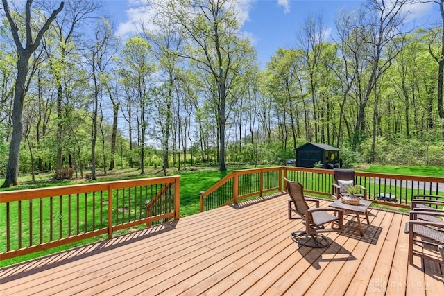 2187 Hamilton Rd, Lebanon, OH 45036 - wooden deck with a yard, an outbuilding, and a storage unit