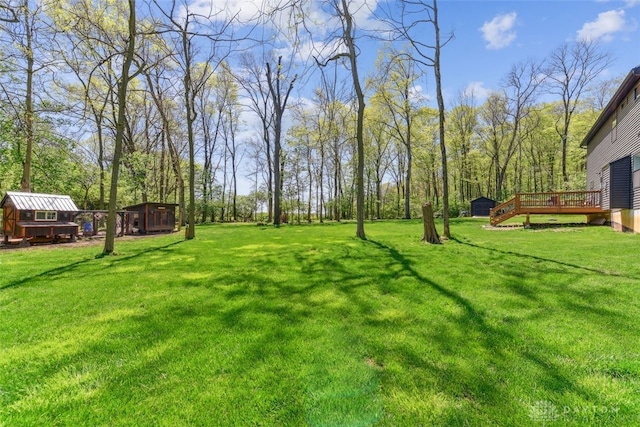 2187 Hamilton Rd, Lebanon, OH 45036 - view of yard featuring a wooden deck, an outbuilding, and a shed