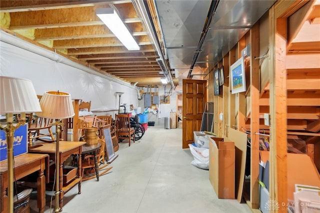 unfinished basement with electric panel