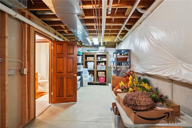 view of unfinished basement