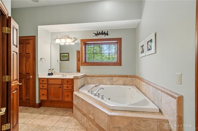 bathroom featuring vanity and a whirlpool tub
