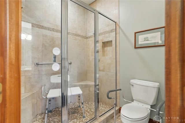 bathroom featuring toilet and a shower stall
