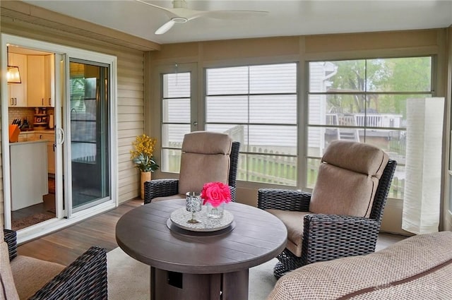 2481 Byers Ridge Dr, Miamisburg, OH 45342 - sunroom featuring a ceiling fan, plenty of natural light, and wood finished floors