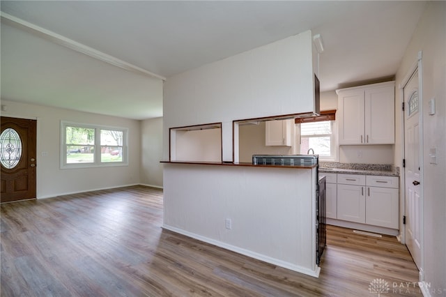 kitchen with plenty of natural light, light wood-type flooring, and white cabinets