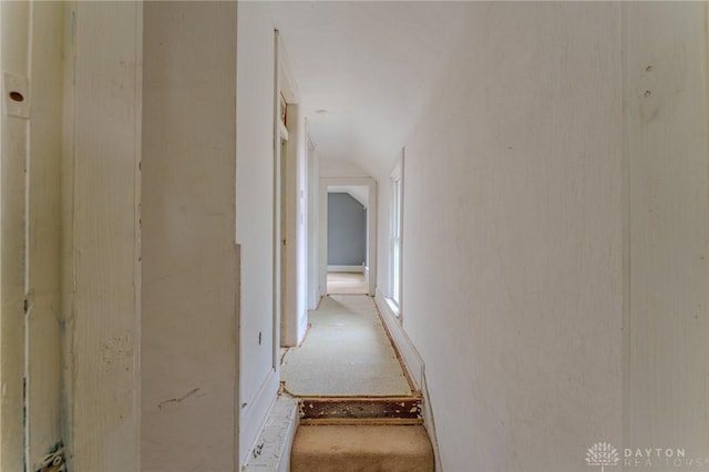 hall featuring vaulted ceiling