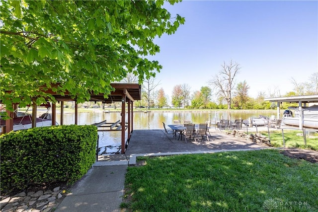 10125 Seminole Shore Dr, Huntsville, OH 43324 - exterior space with a water view, a boat dock, and boat lift