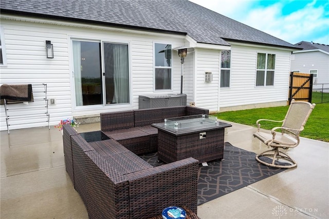 view of patio with fence and an outdoor living space