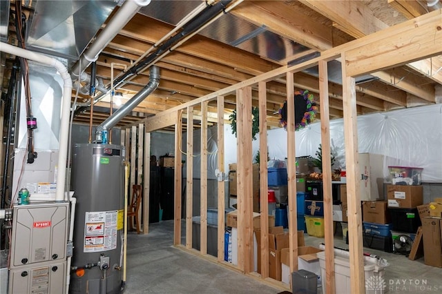 unfinished basement with water heater